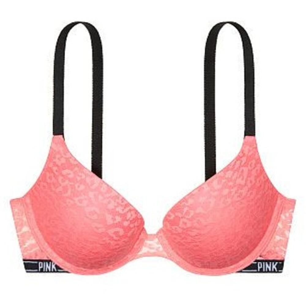 Victoria's Secret PINK Wear Everywhere Bra Leopard Lace Push Up Pink 32C